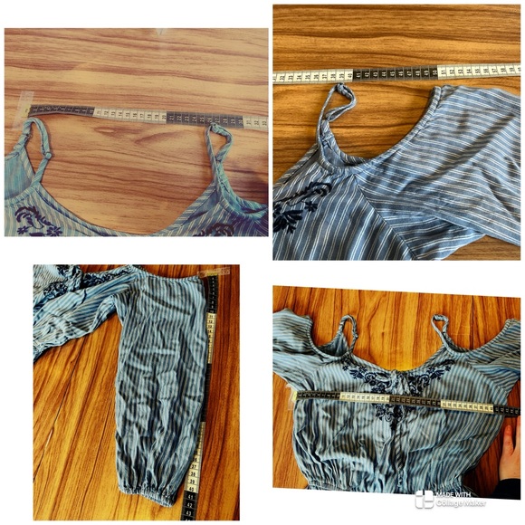 Hollister Summer Blue and White Romper Off the Shoulder Long Sleeve Size M B006 - Picture 10 of 11